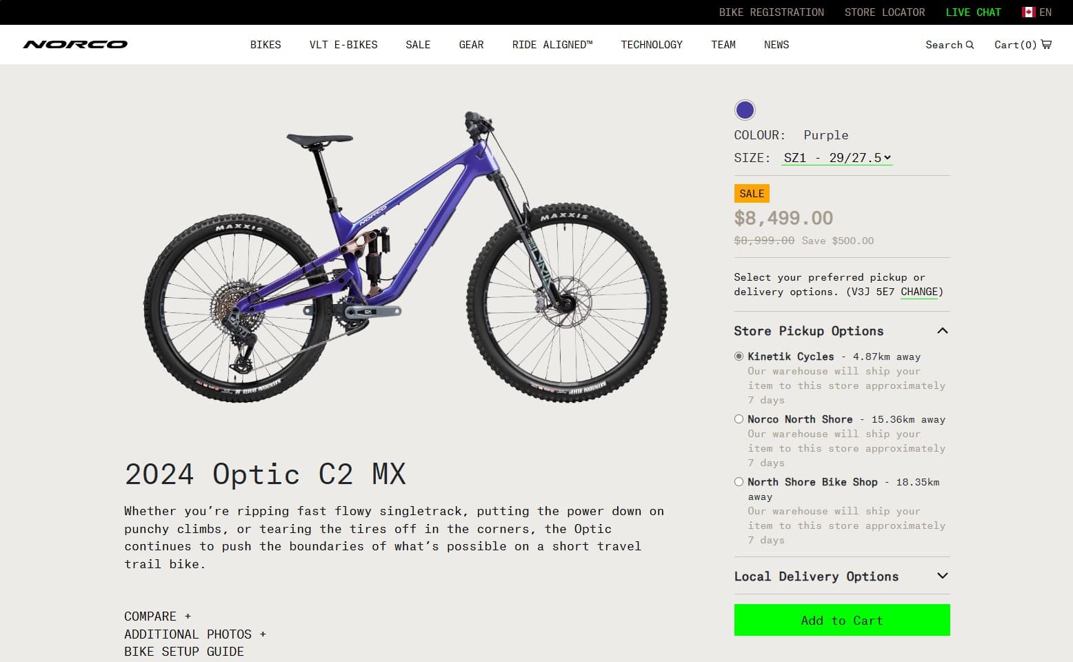 norco.com cart and shop pickup checkout